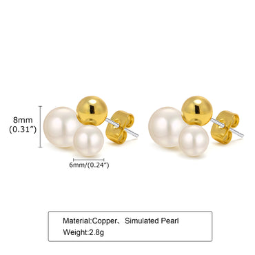 1 Pair Elegant Round Plating Artificial Pearl Brass Gold Plated Earrings