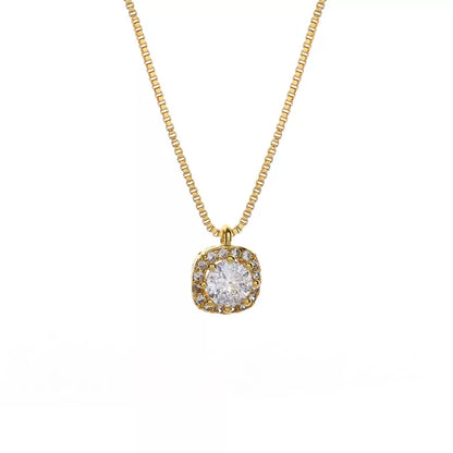 Simple Style Commute Round Copper White Gold Plated Gold Plated Zircon Pendant Necklace In Bulk