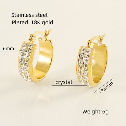 1 Pair Simple Style Solid Color Plating Inlay Stainless Steel Rhinestones 18k Gold Plated Ear Studs