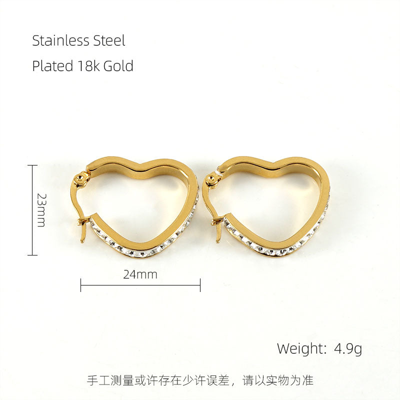 1 Pair Simple Style Solid Color Plating Inlay Stainless Steel Rhinestones 18k Gold Plated Ear Studs