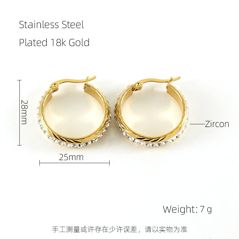 1 Pair Simple Style Solid Color Plating Inlay Stainless Steel Rhinestones 18k Gold Plated Ear Studs