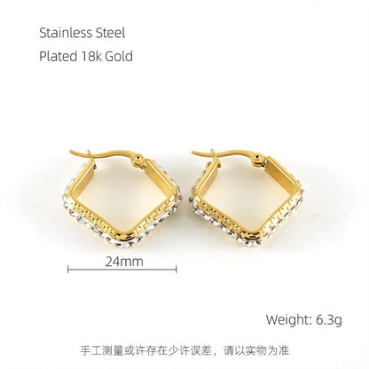 1 Pair Simple Style Solid Color Plating Inlay Stainless Steel Rhinestones 18k Gold Plated Ear Studs