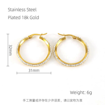 1 Pair Simple Style Solid Color Plating Inlay Stainless Steel Rhinestones 18k Gold Plated Ear Studs