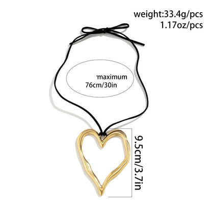 Retro Cool Style Round Square Heart Shape Alloy Leather Rope Metal Hollow Out Women's Pendant Necklace