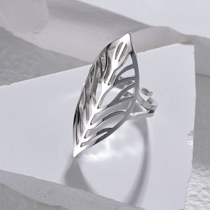 Casual Simple Style Leaves Stainless Steel Plating Hollow Out 14k Gold Plated Open Rings