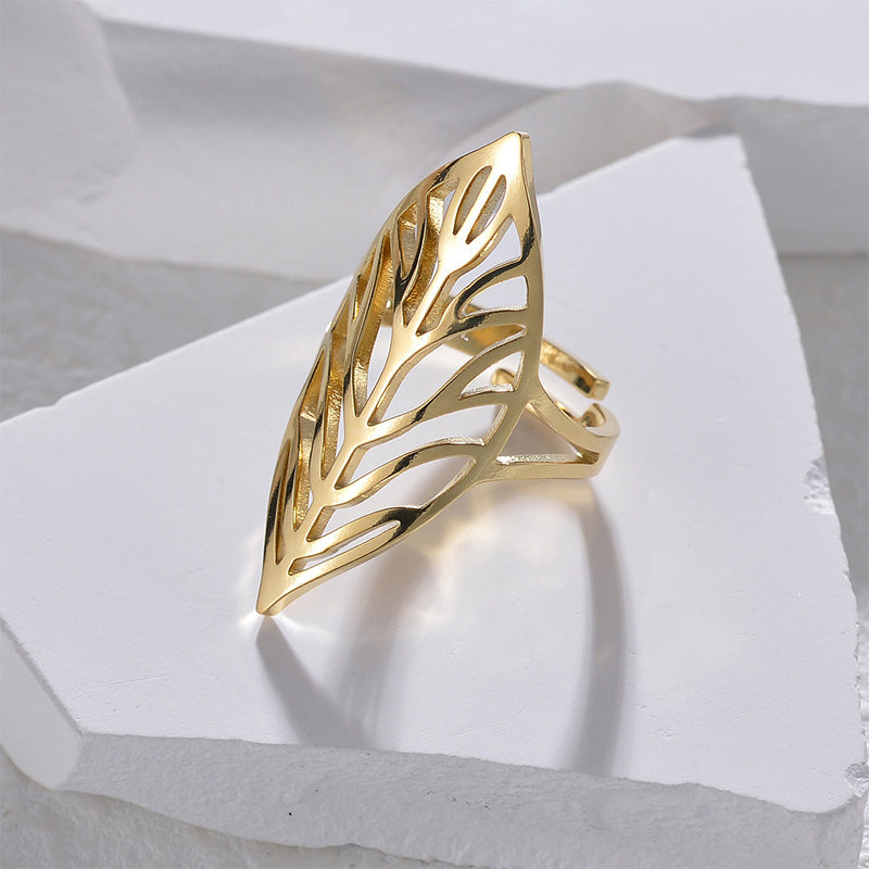 Casual Simple Style Leaves Stainless Steel Plating Hollow Out 14k Gold Plated Open Rings