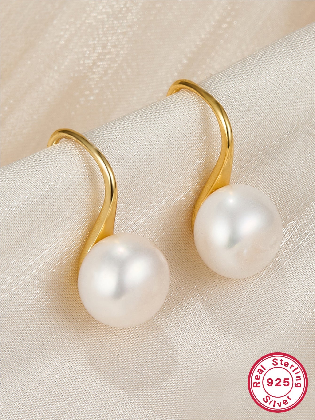 1 Pair Lady Simple Style Round Plating Inlay Sterling Silver Pearl 18k Gold Plated White Gold Plated Earrings