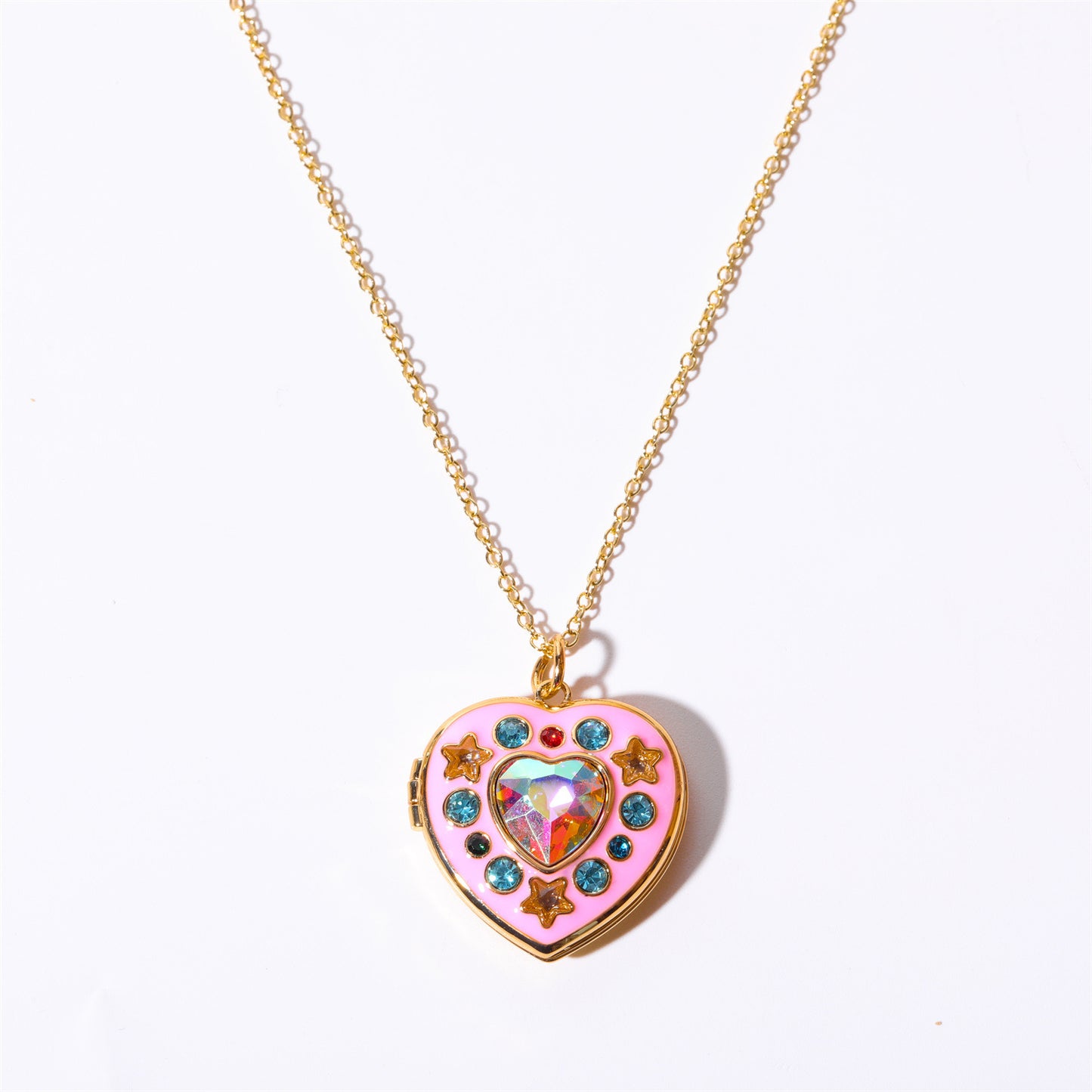 Cute Heart Shape Copper Plating Inlay Zircon 18k Gold Plated Pendant Necklace