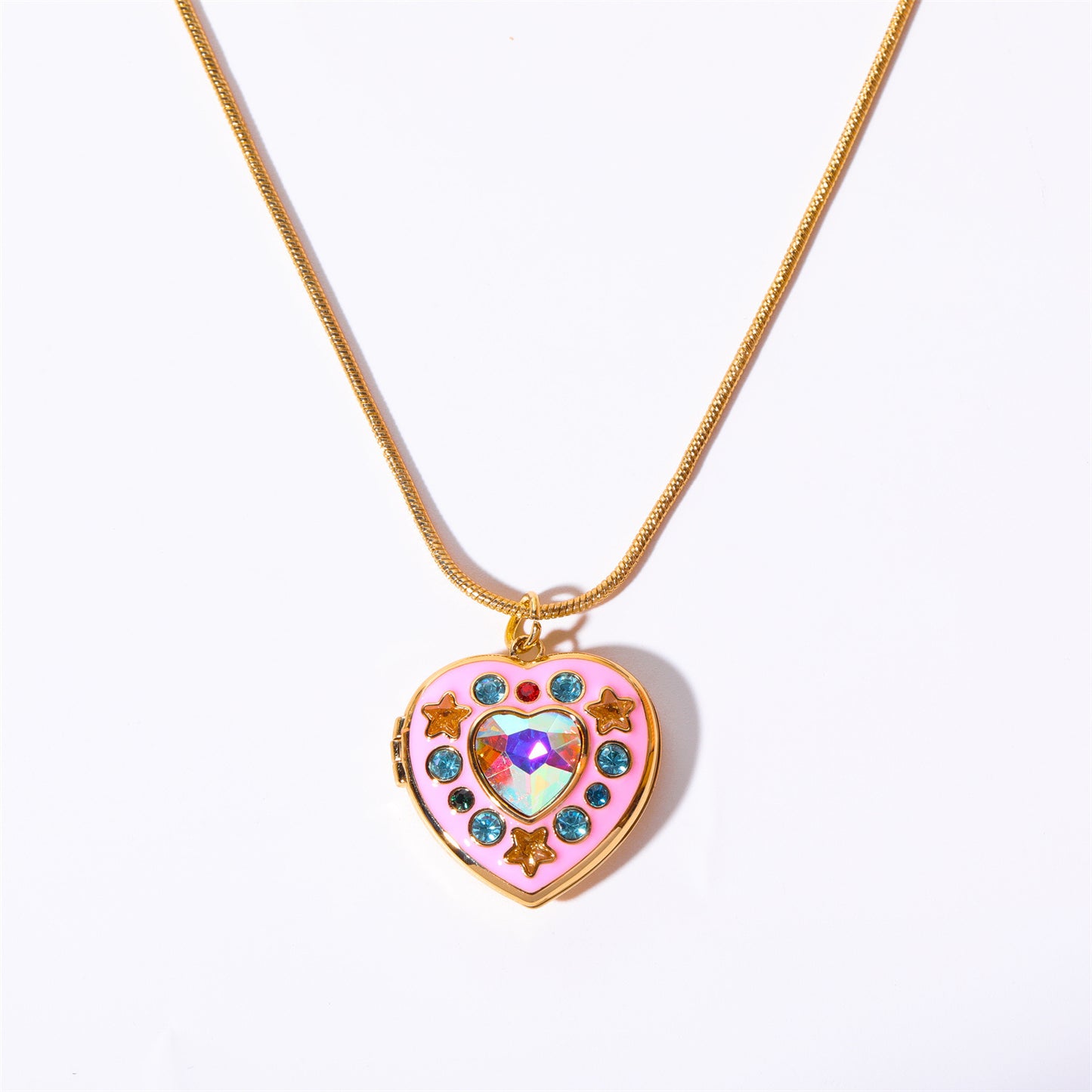 Cute Heart Shape Copper Plating Inlay Zircon 18k Gold Plated Pendant Necklace