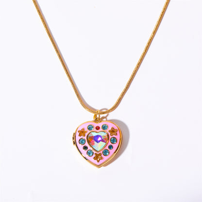 Cute Heart Shape Copper Plating Inlay Zircon 18k Gold Plated Pendant Necklace