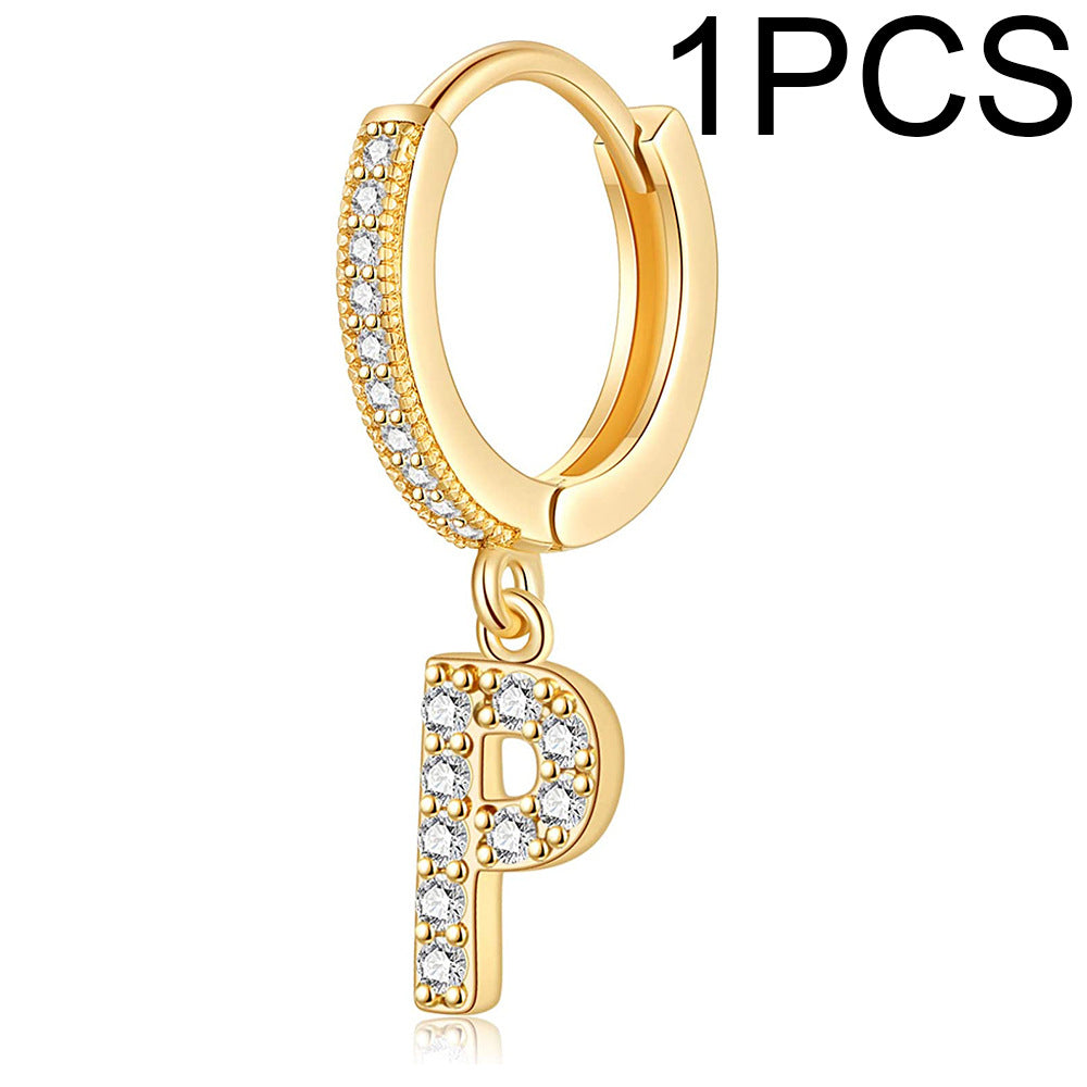 1 Piece Lady Letter Inlay Stainless Steel Zircon Earrings