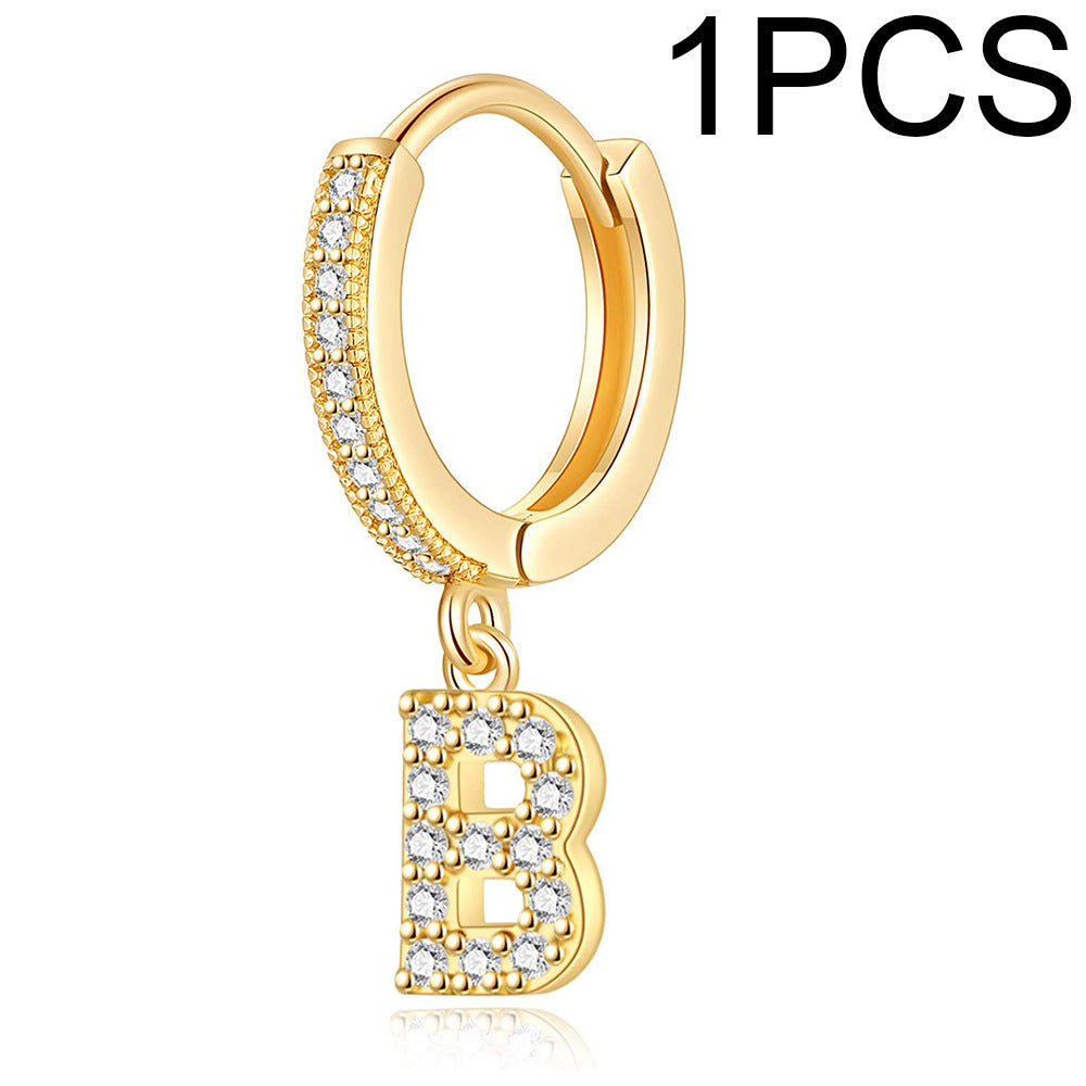 1 Piece Lady Letter Inlay Stainless Steel Zircon Earrings