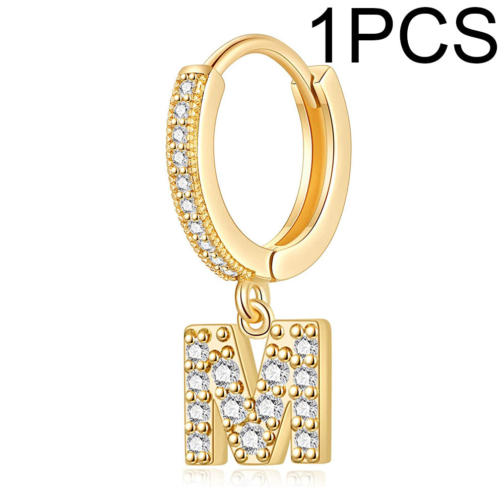 1 Piece Lady Letter Inlay Stainless Steel Zircon Earrings