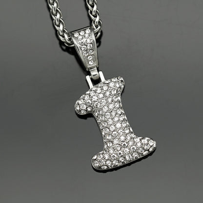 Basic Number Stainless Steel Plating Inlay Artificial Diamond Charms Necklace