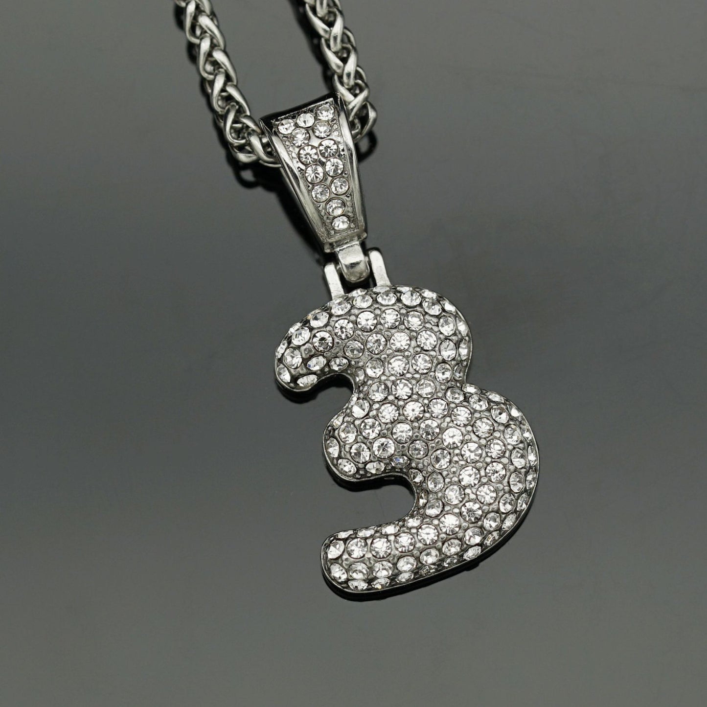 Basic Number Stainless Steel Plating Inlay Artificial Diamond Charms Necklace