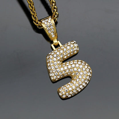 Basic Number Stainless Steel Plating Inlay Artificial Diamond Charms Necklace