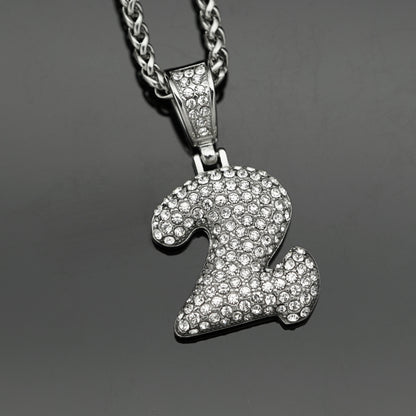 Basic Number Stainless Steel Plating Inlay Artificial Diamond Charms Necklace