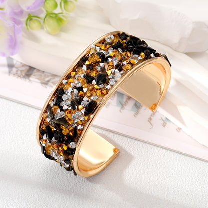 Wholesale Jewelry Ethnic Style Color Block Alloy Natural Stone Inlay Bangle