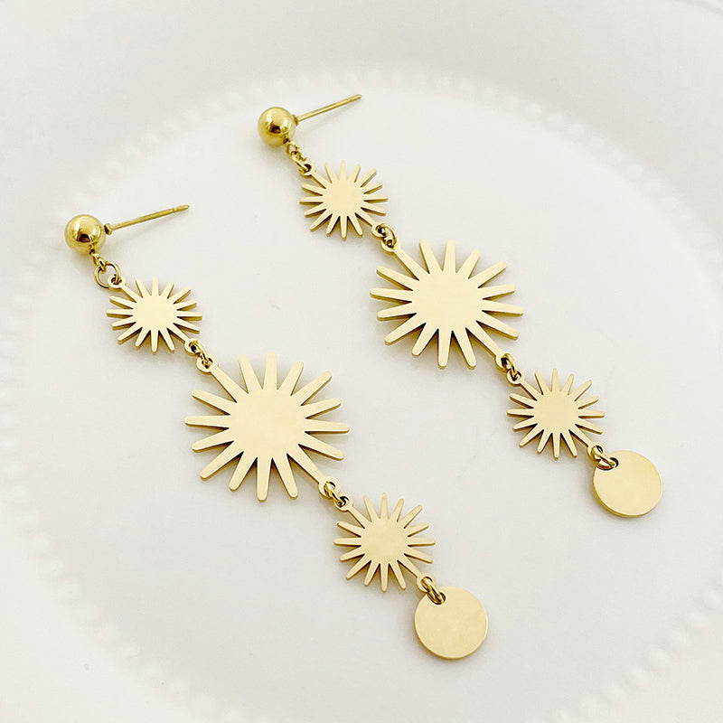 1 Pair Simple Style Sun Polishing Plating Stainless Steel Gold Plated Drop Earrings