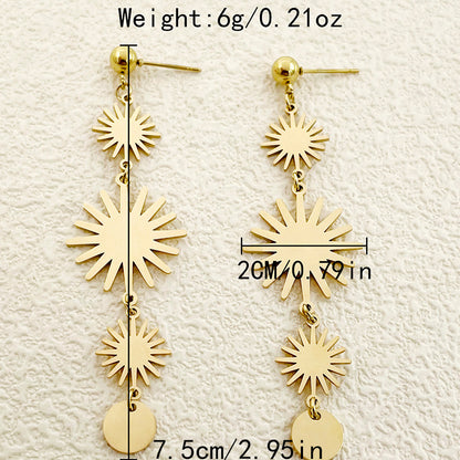 1 Pair Simple Style Sun Polishing Plating Stainless Steel Gold Plated Drop Earrings