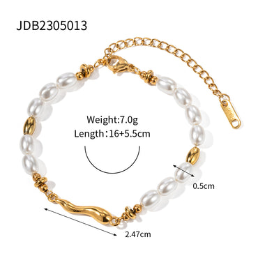 Simple Style Round Stainless Steel Beaded Titanium Steel 18k Gold Plated Bracelets