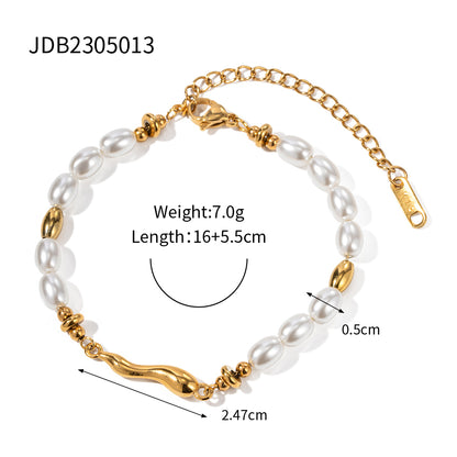 Simple Style Round Stainless Steel Beaded Titanium Steel 18k Gold Plated Bracelets