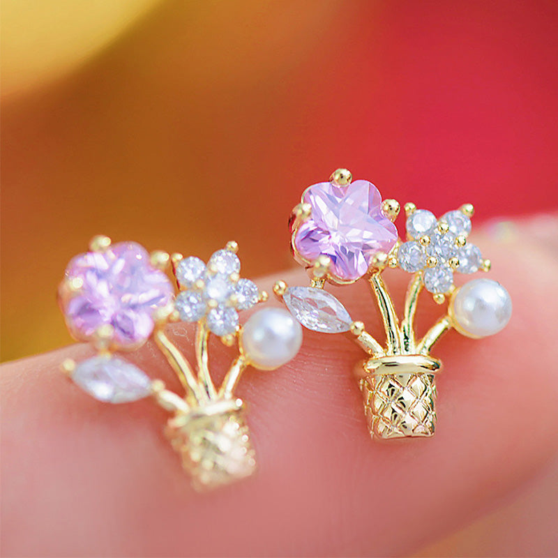 1 Pair Cute Simple Style Flower Plating Inlay Copper Zircon 14k Gold Plated Ear Studs