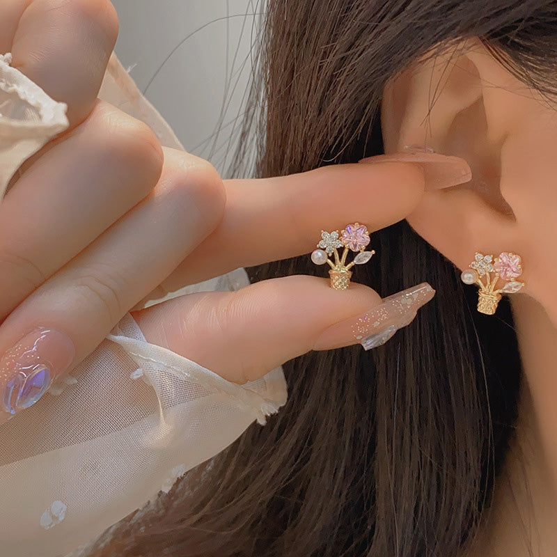 1 Pair Cute Simple Style Flower Plating Inlay Copper Zircon 14k Gold Plated Ear Studs