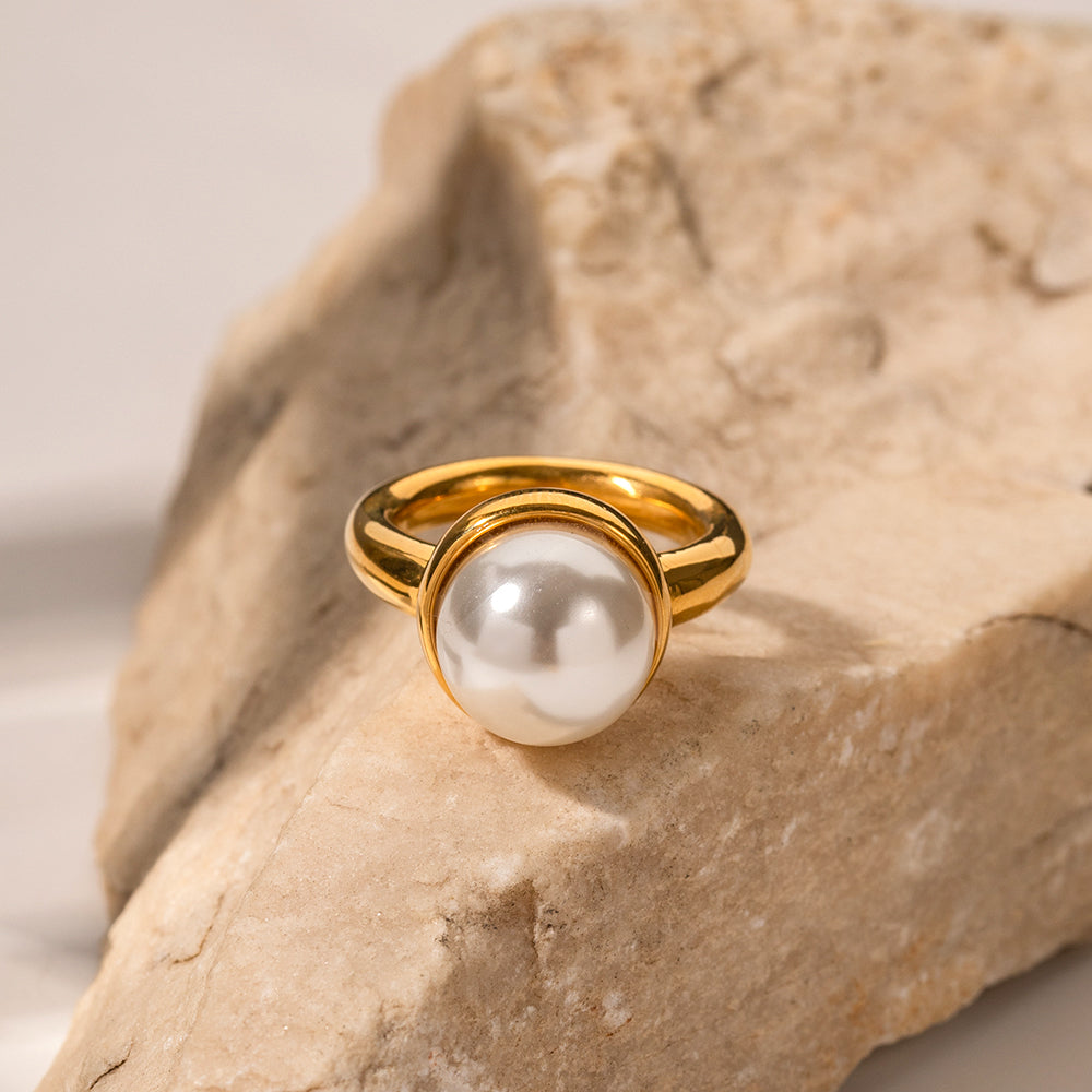 Ig Style Pearl Stainless Steel Plating 18k Gold Plated Rings