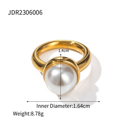 Ig Style Pearl Stainless Steel Plating 18k Gold Plated Rings