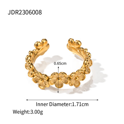 Simple Style Flower Stainless Steel Plating 18k Gold Plated Open Rings