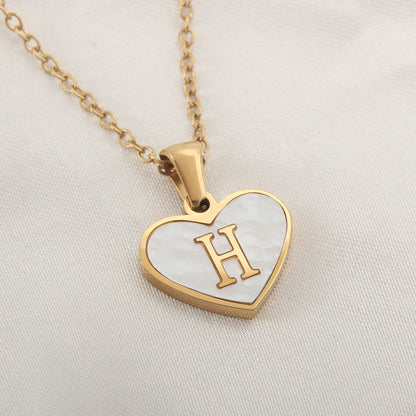 Casual Letter Stainless Steel Plating Inlay Shell Gold Plated Pendant Necklace