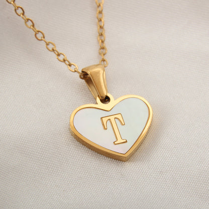 Casual Letter Stainless Steel Plating Inlay Shell Gold Plated Pendant Necklace