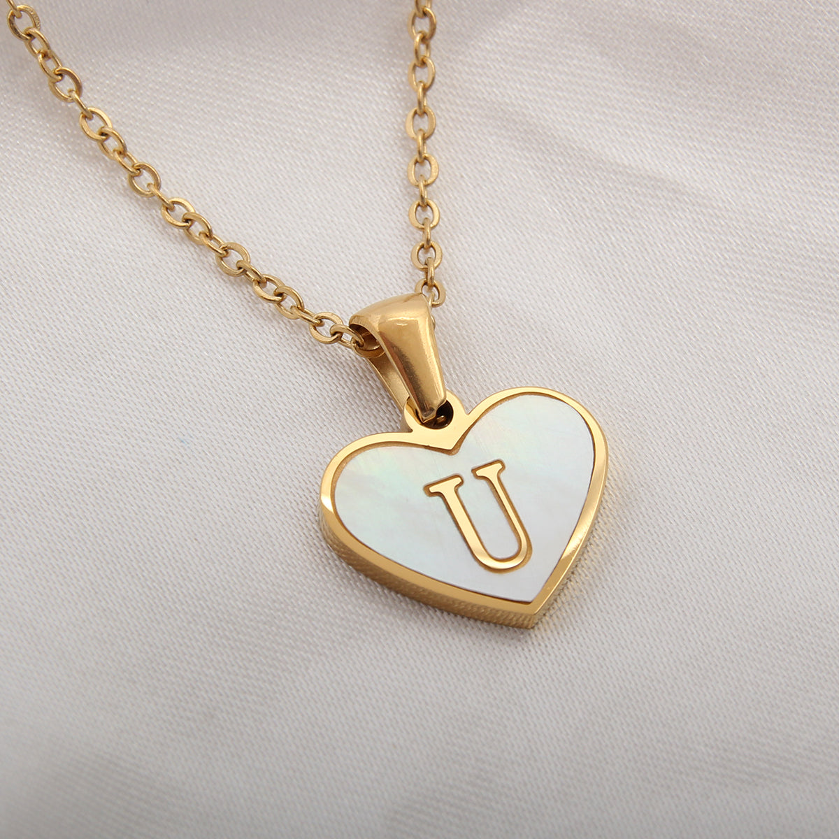 Casual Letter Stainless Steel Plating Inlay Shell Gold Plated Pendant Necklace