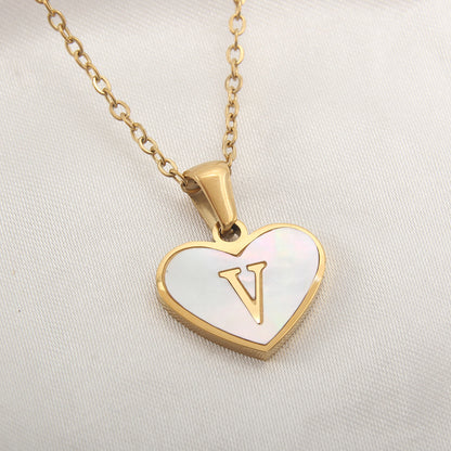 Casual Letter Stainless Steel Plating Inlay Shell Gold Plated Pendant Necklace