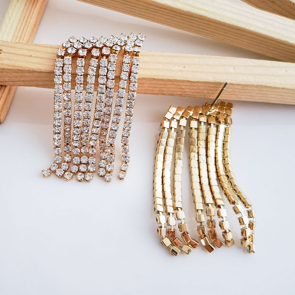 1 Pair Simple Style Tassel Inlay Alloy Rhinestones Drop Earrings