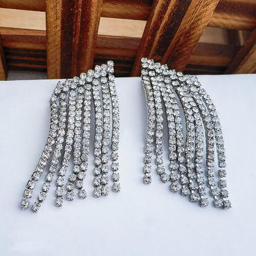 1 Pair Simple Style Tassel Inlay Alloy Rhinestones Drop Earrings