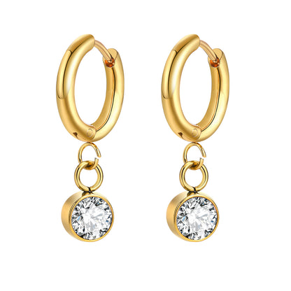 1 Pair Vintage Style Simple Style Geometric Plating Inlay Stainless Steel Zircon Gold Plated Earrings