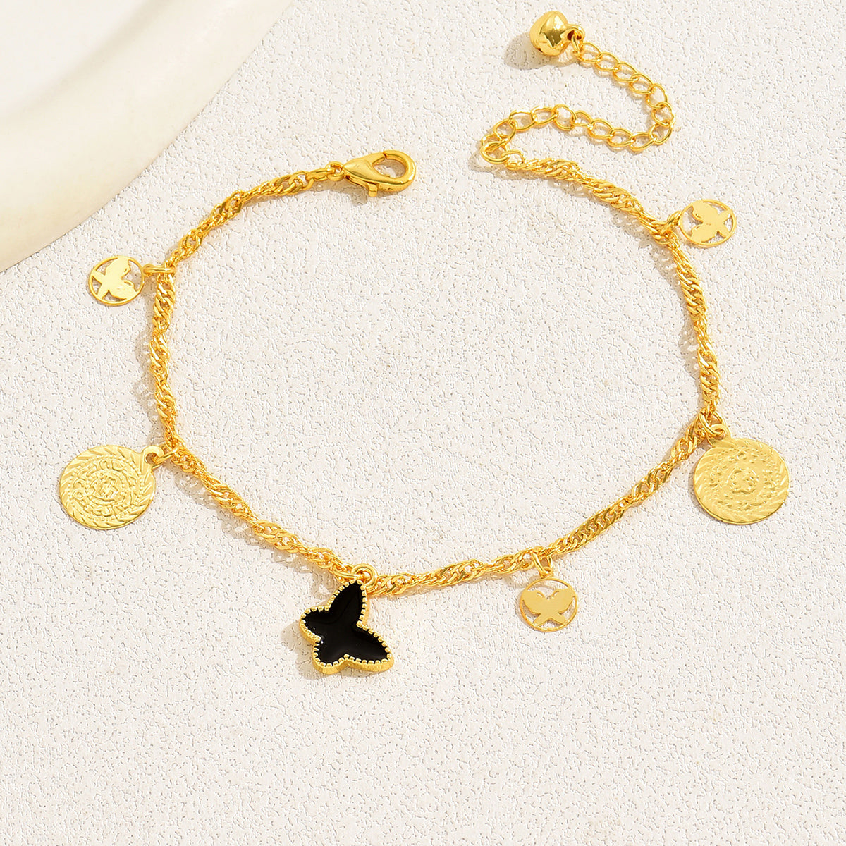 Simple Style Leaves Coin Butterfly 18k Gold Plated Copper Wholesale Anklet