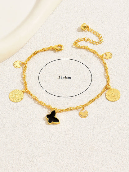 Simple Style Leaves Coin Butterfly 18k Gold Plated Copper Wholesale Anklet