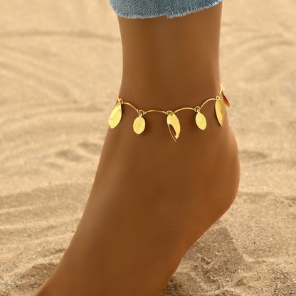 Simple Style Leaves Coin Butterfly 18k Gold Plated Copper Wholesale Anklet