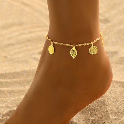 Simple Style Leaves Coin Butterfly 18k Gold Plated Copper Wholesale Anklet