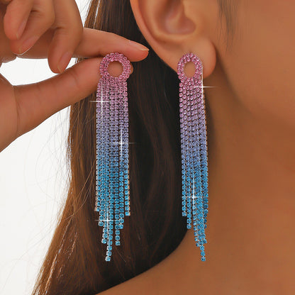 Glam Tassel Alloy Inlay Rhinestones Women's Drop Earrings