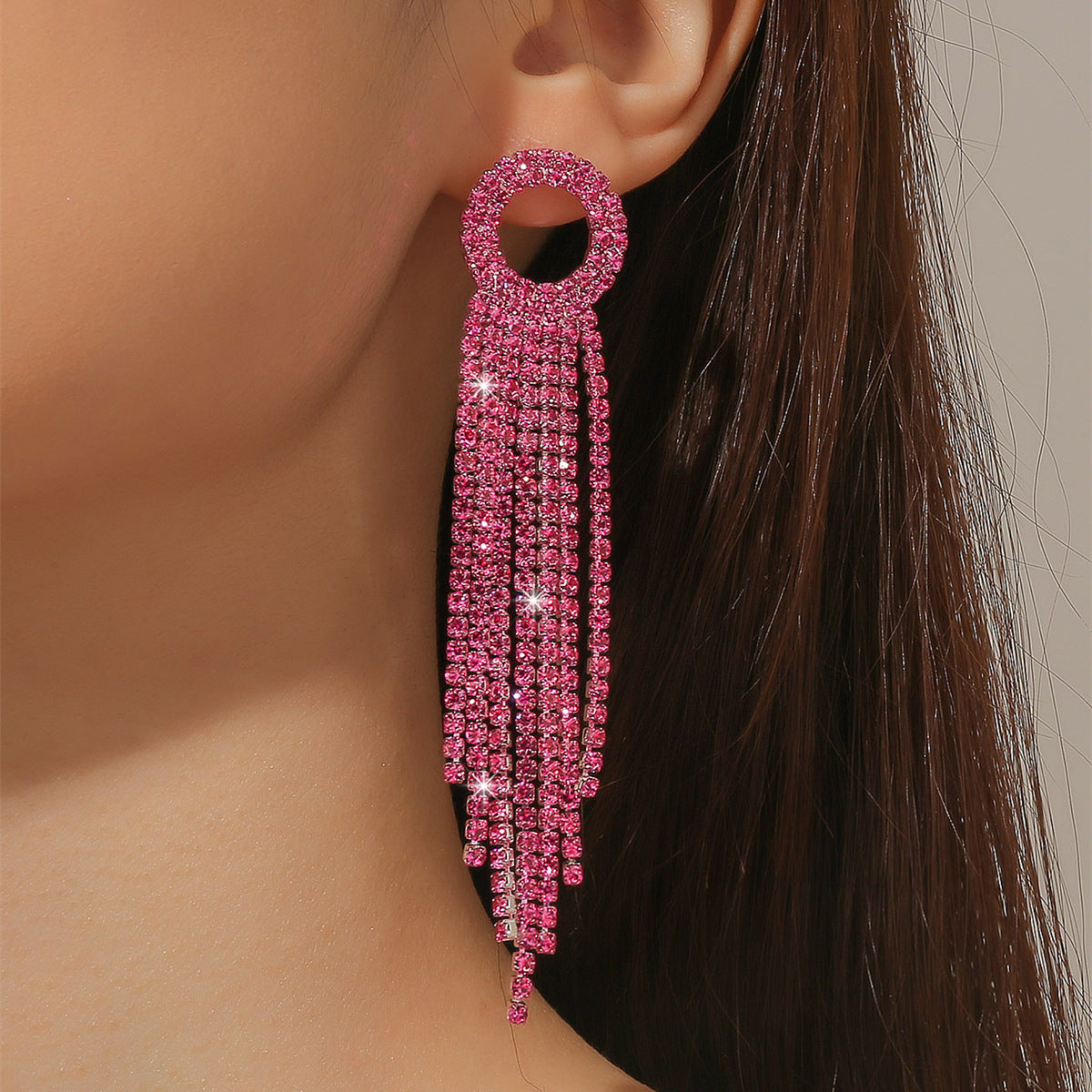 Glam Tassel Alloy Inlay Rhinestones Women's Drop Earrings