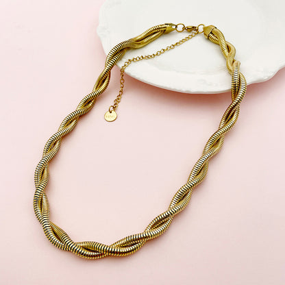 Hip-hop Rock Solid Color Twist Stainless Steel Plating Gold Plated Necklace