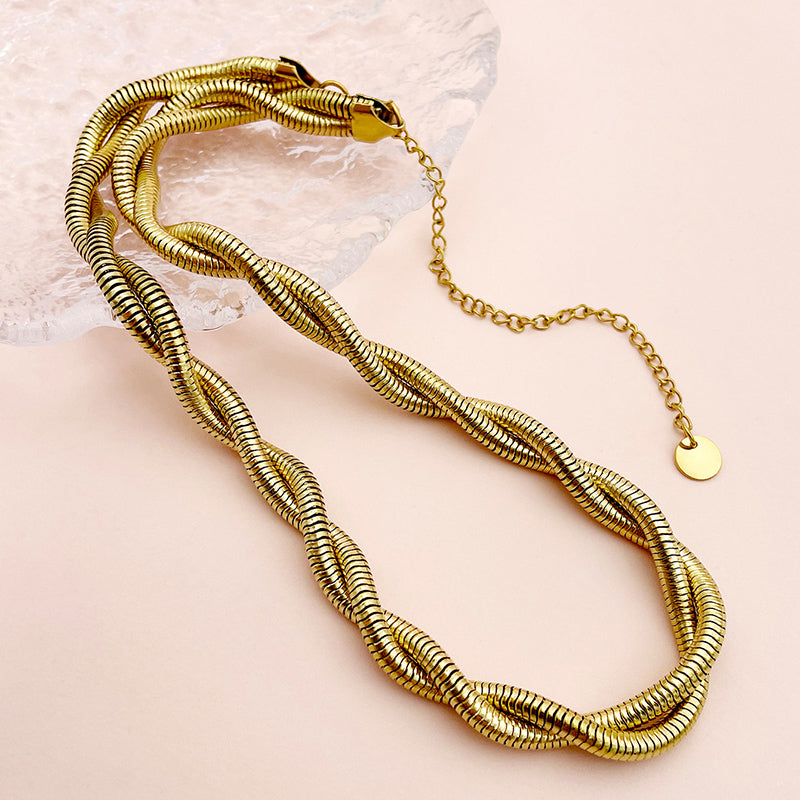 Hip-hop Rock Solid Color Twist Stainless Steel Plating Gold Plated Necklace