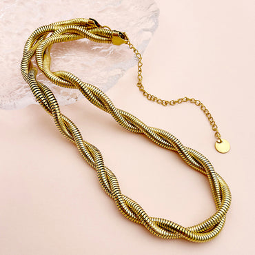 Hip-hop Rock Solid Color Twist Stainless Steel Plating Gold Plated Necklace