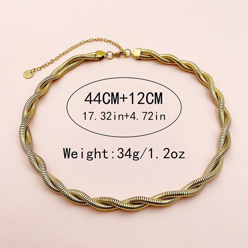 Hip-hop Rock Solid Color Twist Stainless Steel Plating Gold Plated Necklace