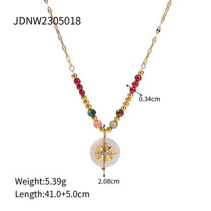 Ig Style Round Stainless Steel Plating Natural Stone Titanium Steel 18k Gold Plated Necklace