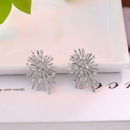 1 Pair Elegant Exaggerated Fireworks Inlay Copper Zircon Ear Studs